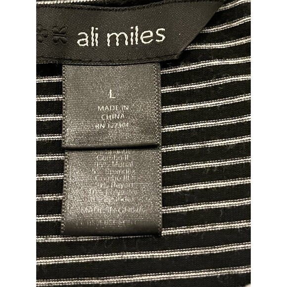 Ali Miles Black/White Striped Tunic Top Stretch Knit Blouse Size Large - Picture 6 of 7